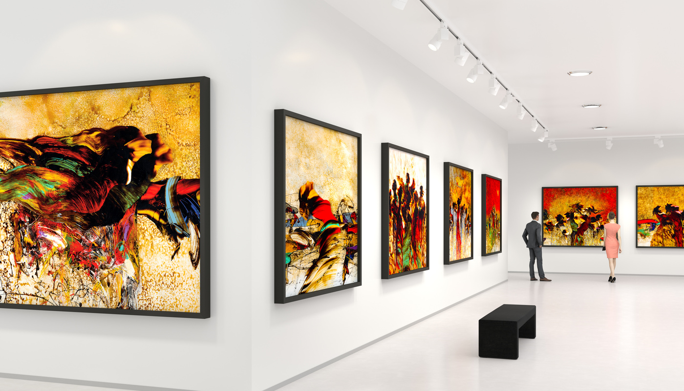 Young couple visits art exhibition